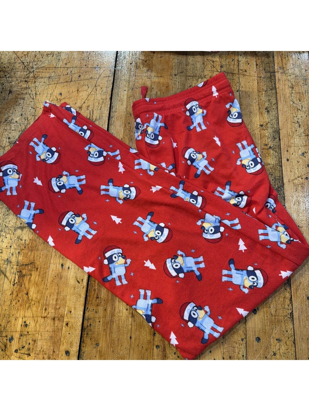 Bluey Christmas Pajama Pants Adult XXL Red Velour Knit  Santa Pockets